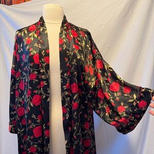 Vintage 90s Floral Kimono with Red Roses